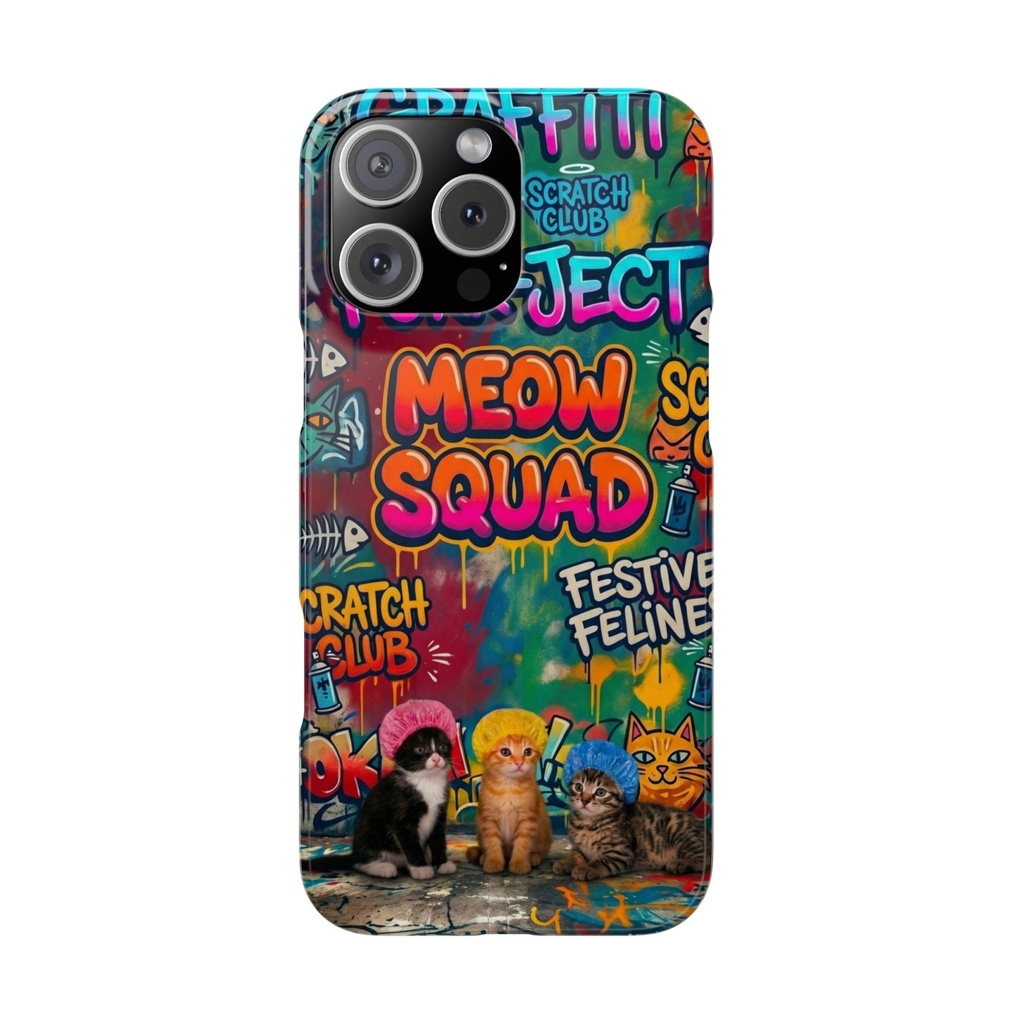 Meow Squad Graffiti Phone Case — Colorful Cat Crew Slim Case