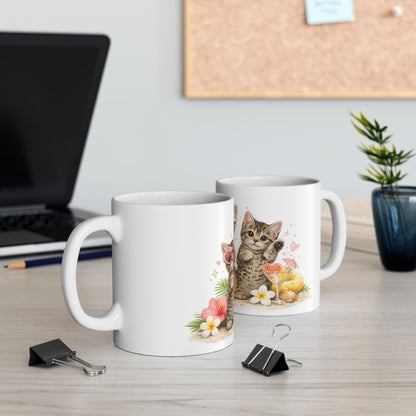 Cute Kitten Trio Ceramic Mug — Floral Cat Coffee Cup (11oz/15oz)