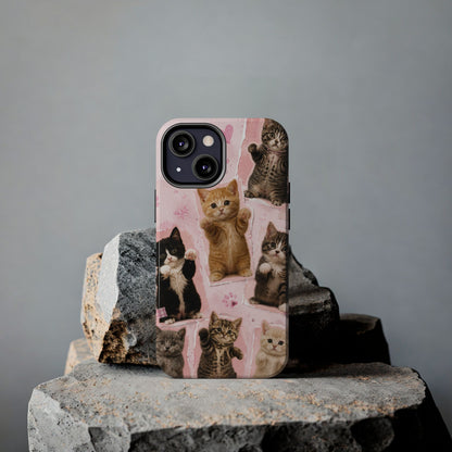 Cute Kittens Tough Phone Case — Pink Paw Print Protective Phone Cover