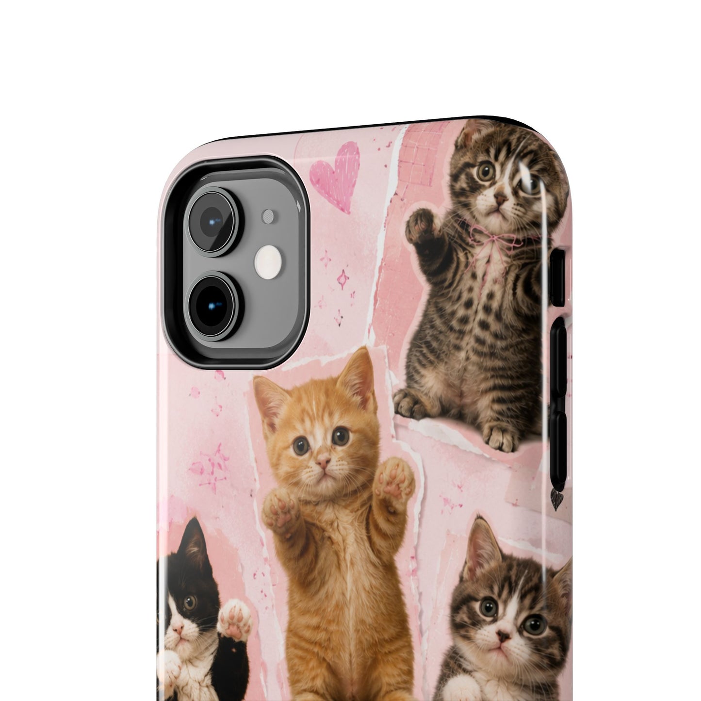Cute Kittens Tough Phone Case — Pink Paw Print Protective Phone Cover