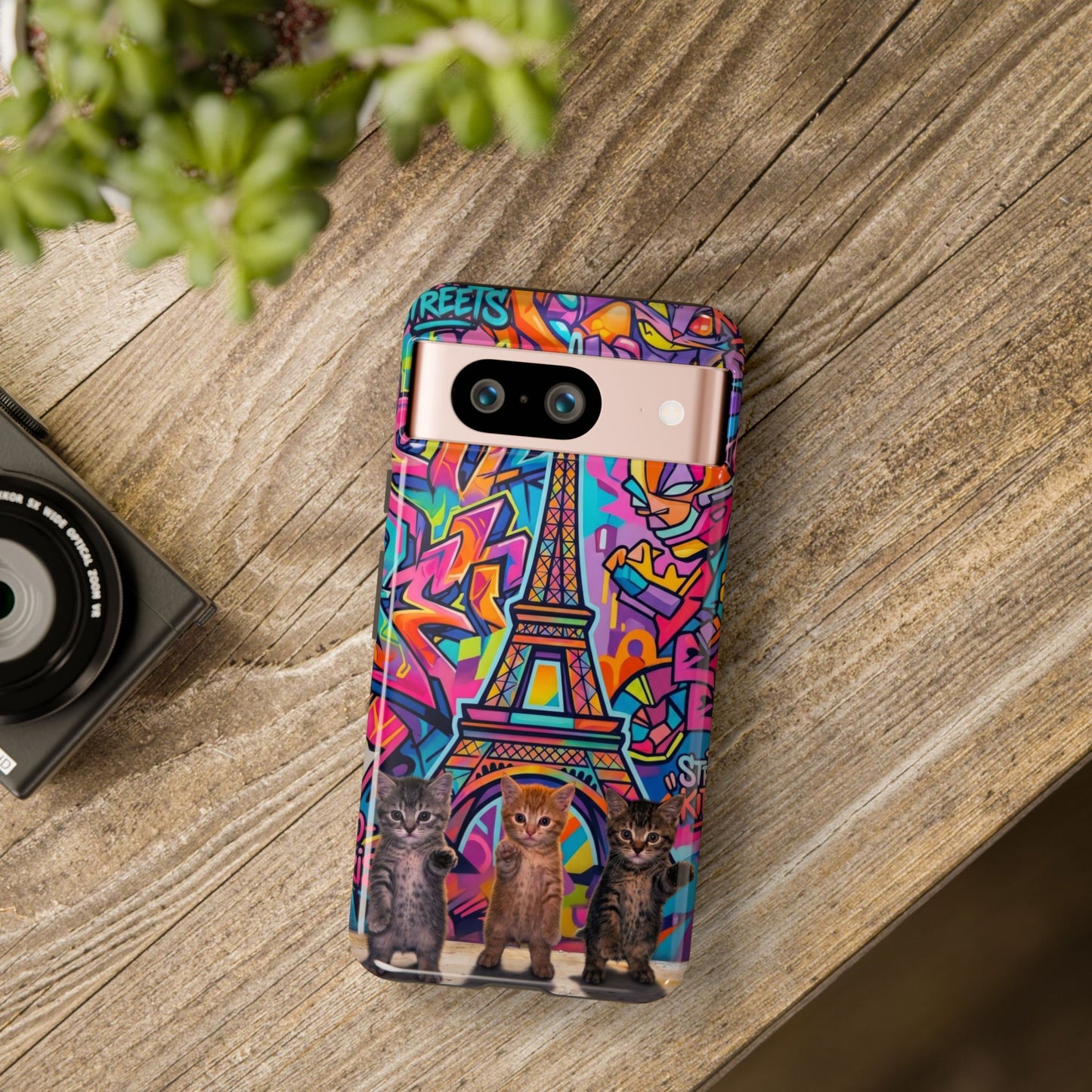 Cat Graffiti Eiffel Phone Case — Colorful Urban Parisian iPhone Cover