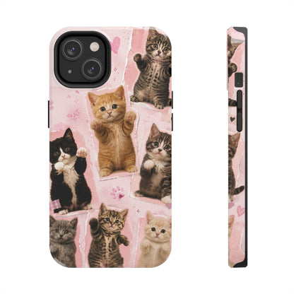 Cute Kittens Tough Phone Case — Pink Paw Print Protective Phone Cover
