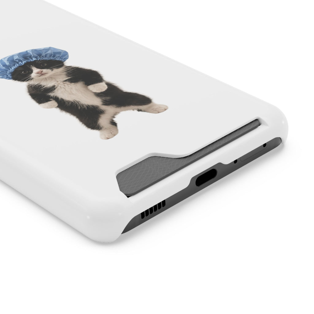 Cute Cat in Shower Cap Slim Phone Case with Card Holder