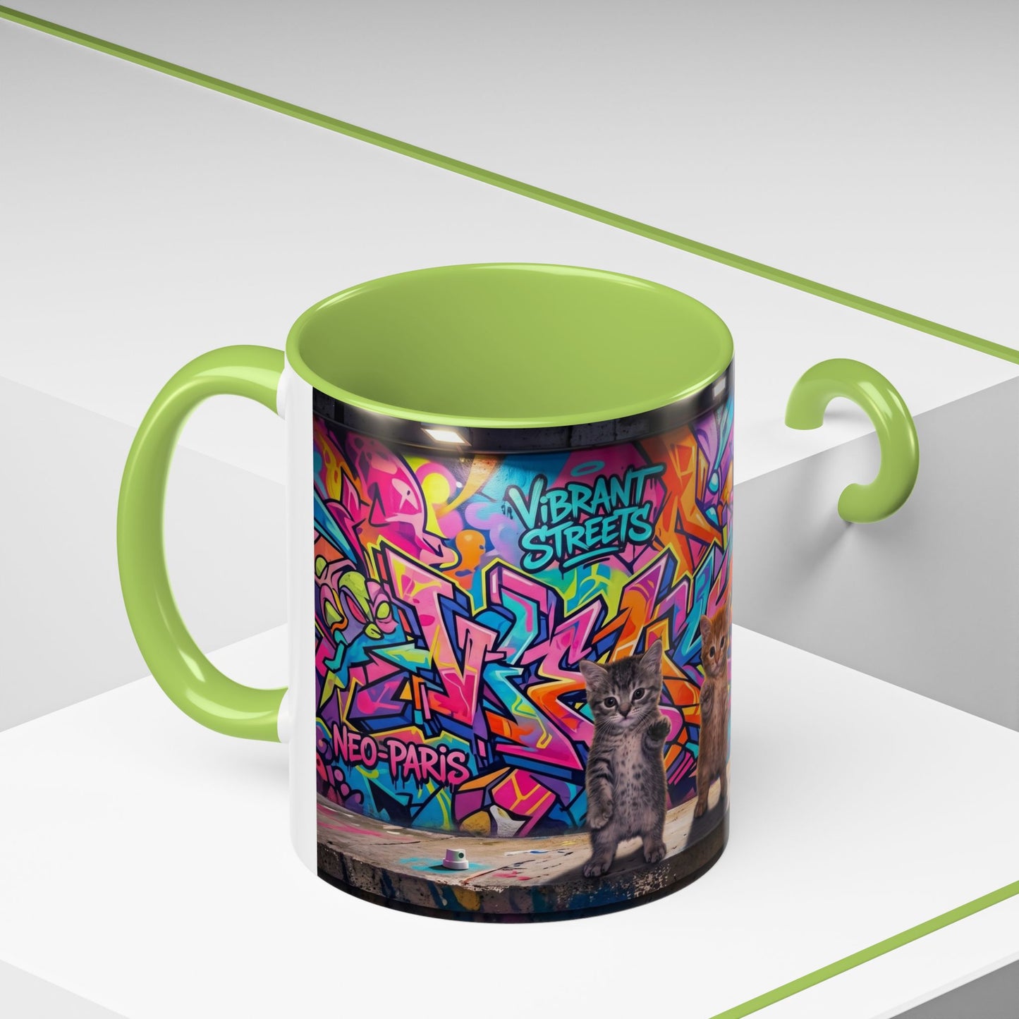 Street Kitties Graffiti Coffee Mug — Colorful Cat Art Accent Mug (11/15oz)