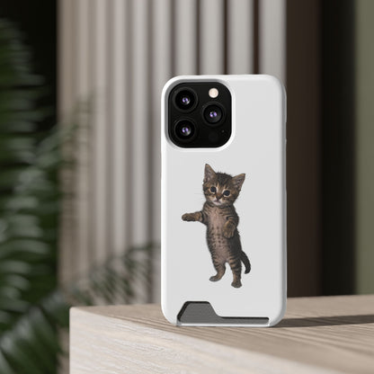 Cute Standing Kitten Phone Case with Card Holder