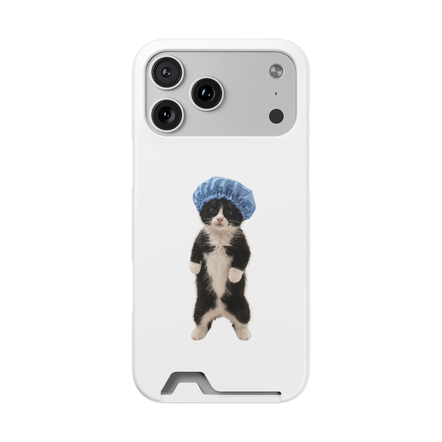 Cute Cat in Shower Cap Slim Phone Case with Card Holder