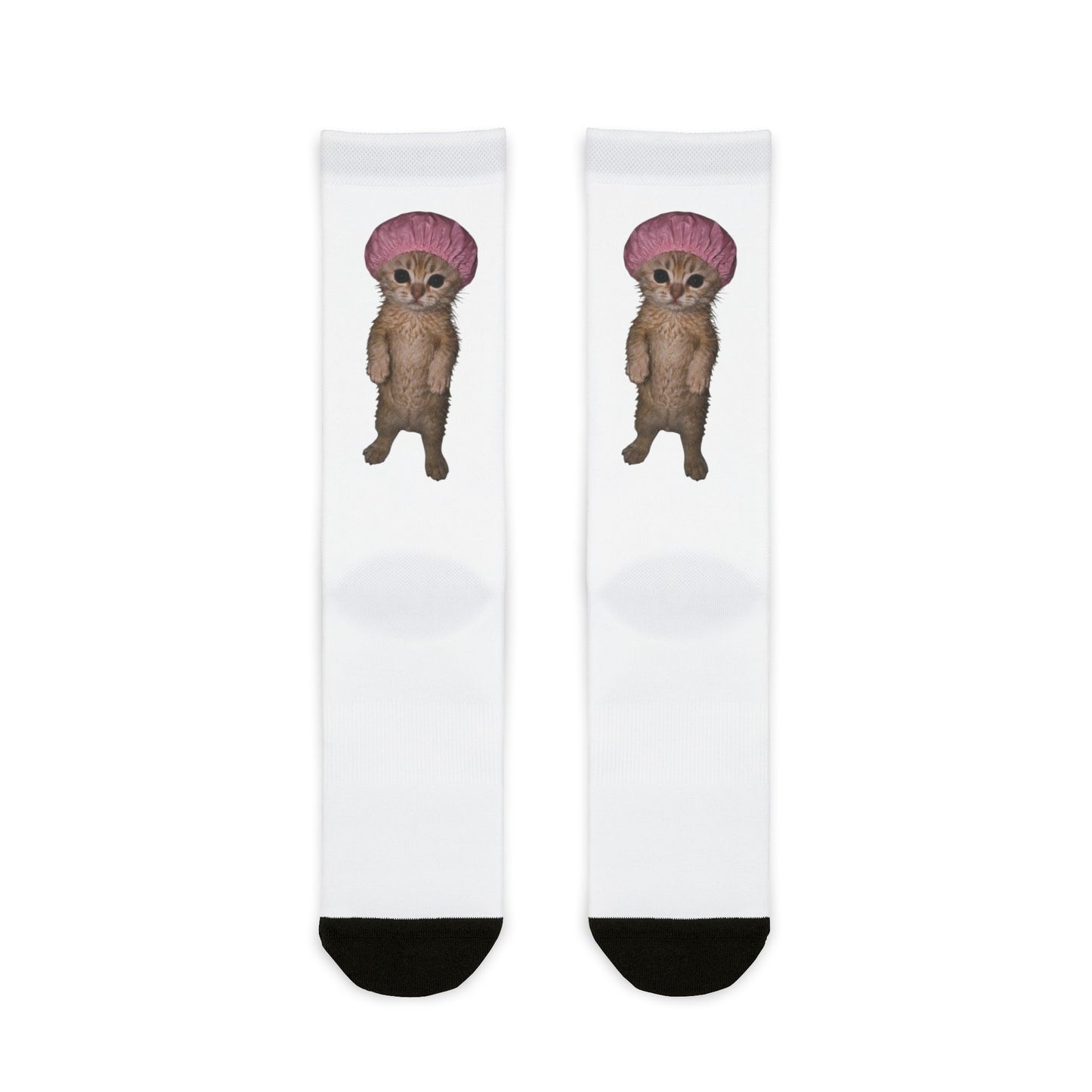 Cute Kitten in with Pink  Shower Cap Crew Socks