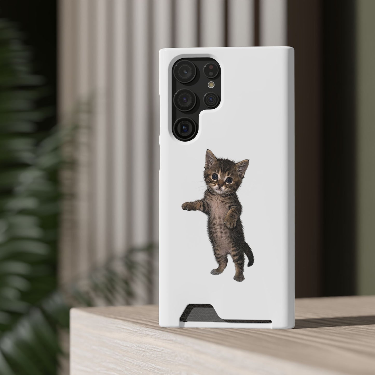 Cute Standing Kitten Phone Case with Card Holder