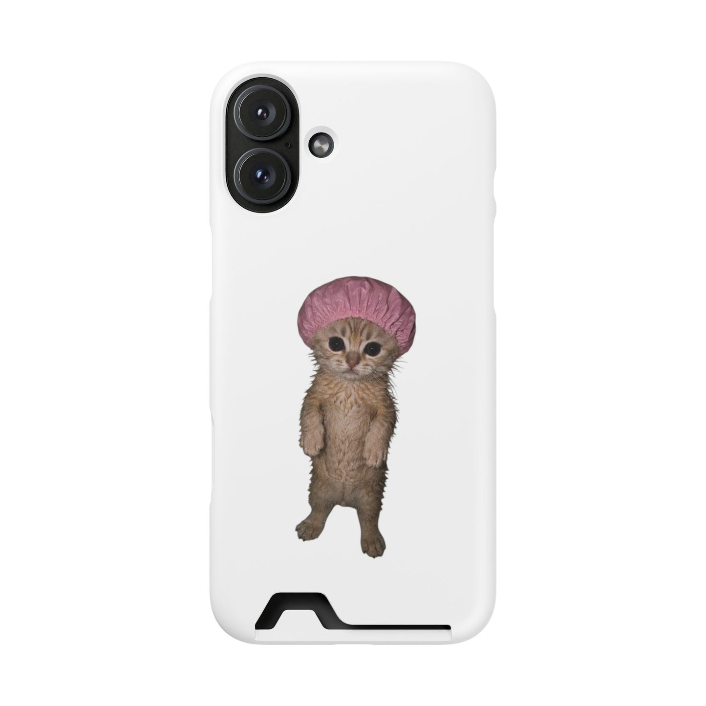 Cute Standing Kitten Cat Shower Cap  Phone Case with Card Holder