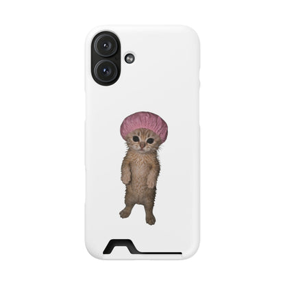Cute Standing Kitten Cat Shower Cap  Phone Case with Card Holder