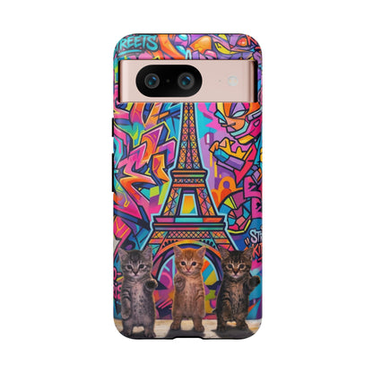 Cat Graffiti Eiffel Phone Case — Colorful Urban Parisian iPhone Cover