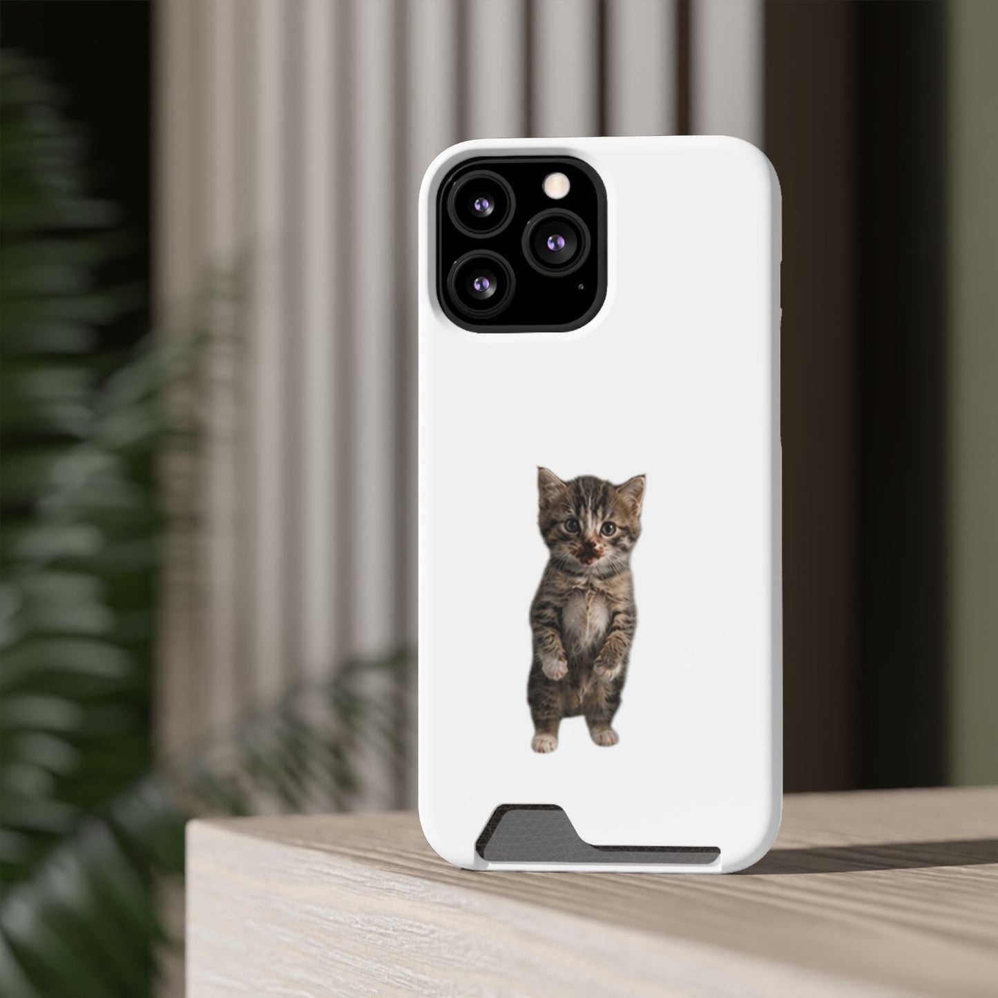Cute Standing Kitten Phone Case with Card Holder