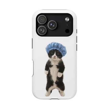Cute Cat in Shower Cap Magnetic Impact-Resistant Phone Case