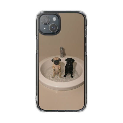 Clear Magnetic Phone Case – Cute Pups in Sink Photo Design