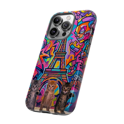 Cat Graffiti Eiffel Phone Case — Colorful Urban Parisian iPhone Cover