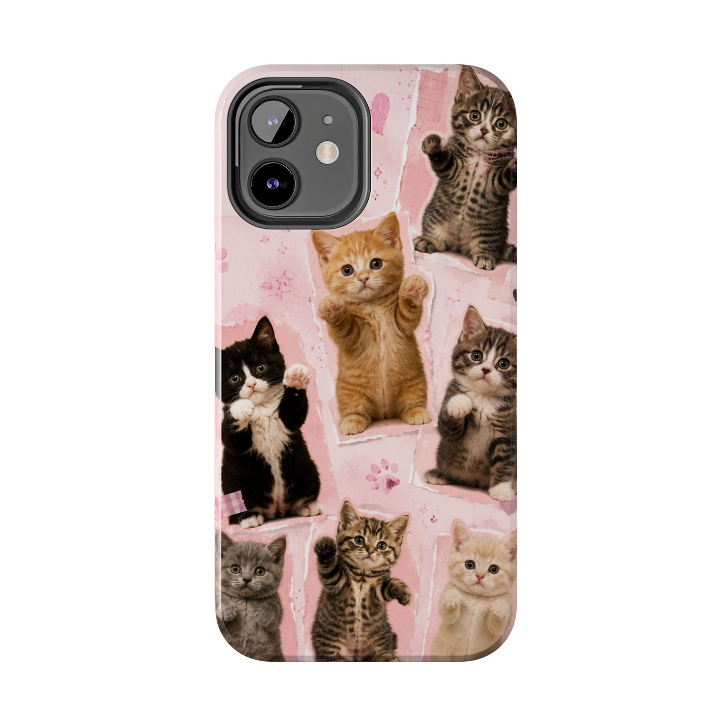 Cute Kittens Tough Phone Case — Pink Paw Print Protective Phone Cover