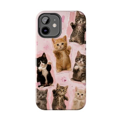 Cute Kittens Tough Phone Case — Pink Paw Print Protective Phone Cover