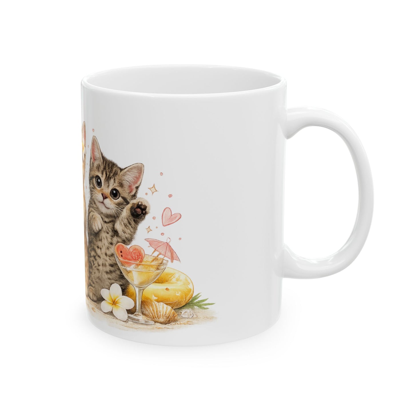 Cute Kitten Trio Ceramic Mug — Floral Cat Coffee Cup (11oz/15oz)