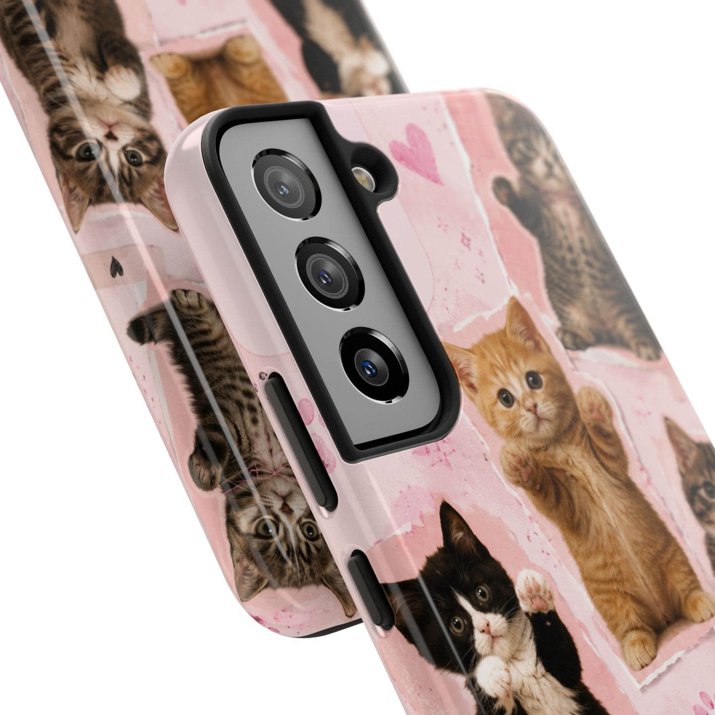 Cute Kittens Tough Phone Case — Pink Paw Print Protective Phone Cover