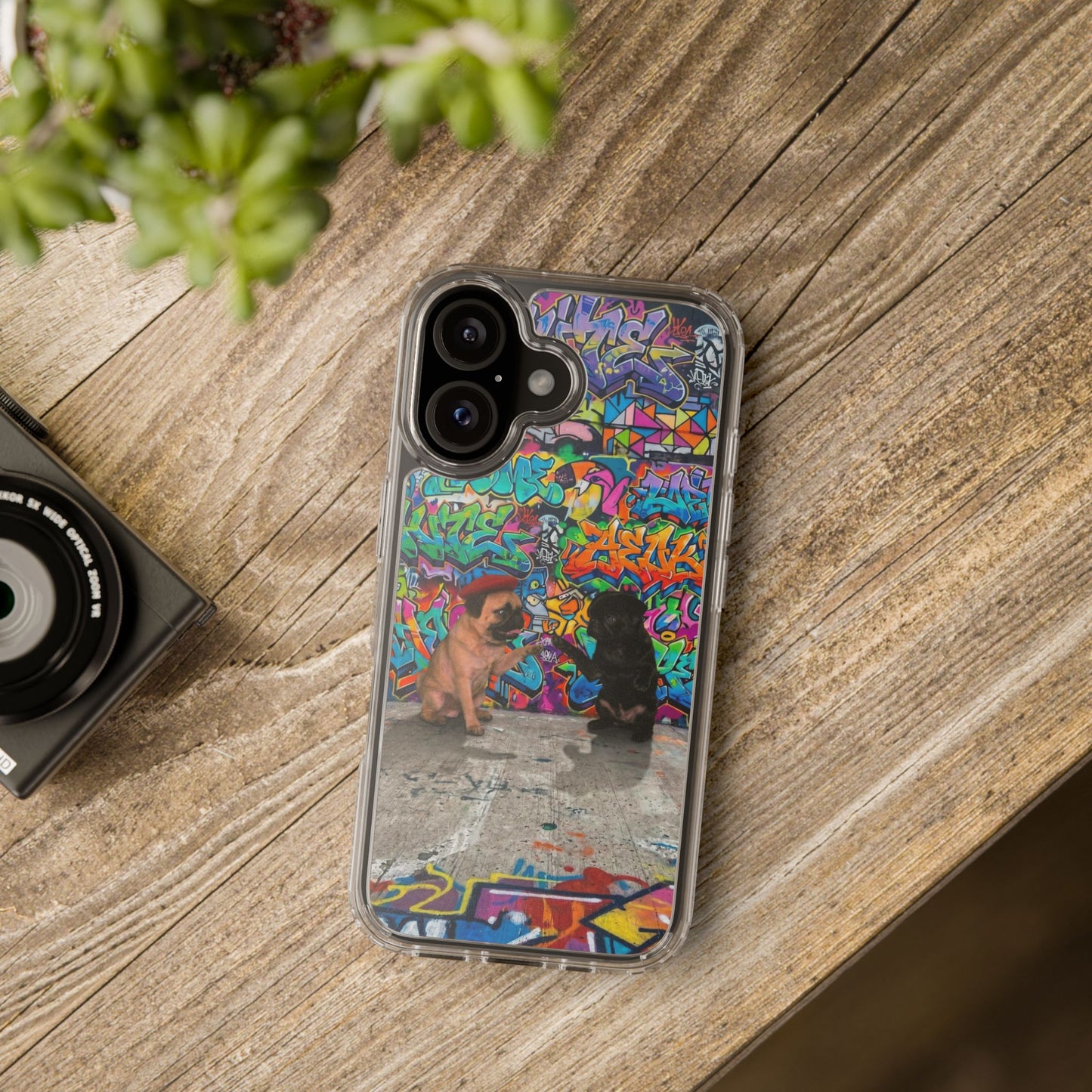 Clear Phone Case — Colorful Graffiti Pugs Design