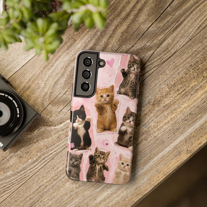 Cute Kittens Tough Phone Case — Pink Paw Print Protective Phone Cover