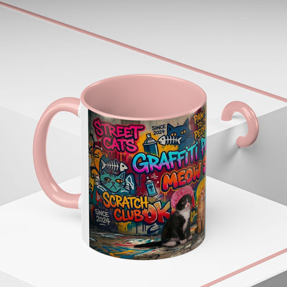 Graffiti Meow Squad Accent Coffee Mug — Cute Kittens ‘Purr-ject’ Street Art Design (11/15oz)