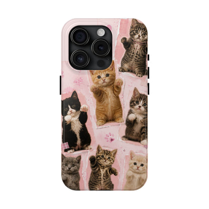 Cute Kittens Tough Phone Case — Pink Paw Print Protective Phone Cover