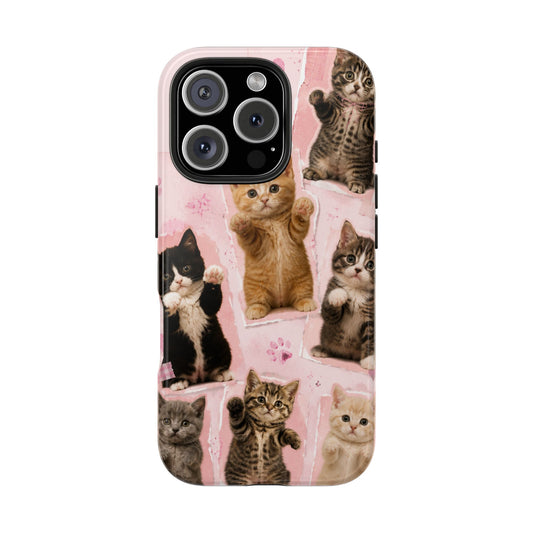 Cute Kittens Tough Phone Case — Pink Paw Print Protective Phone Cover
