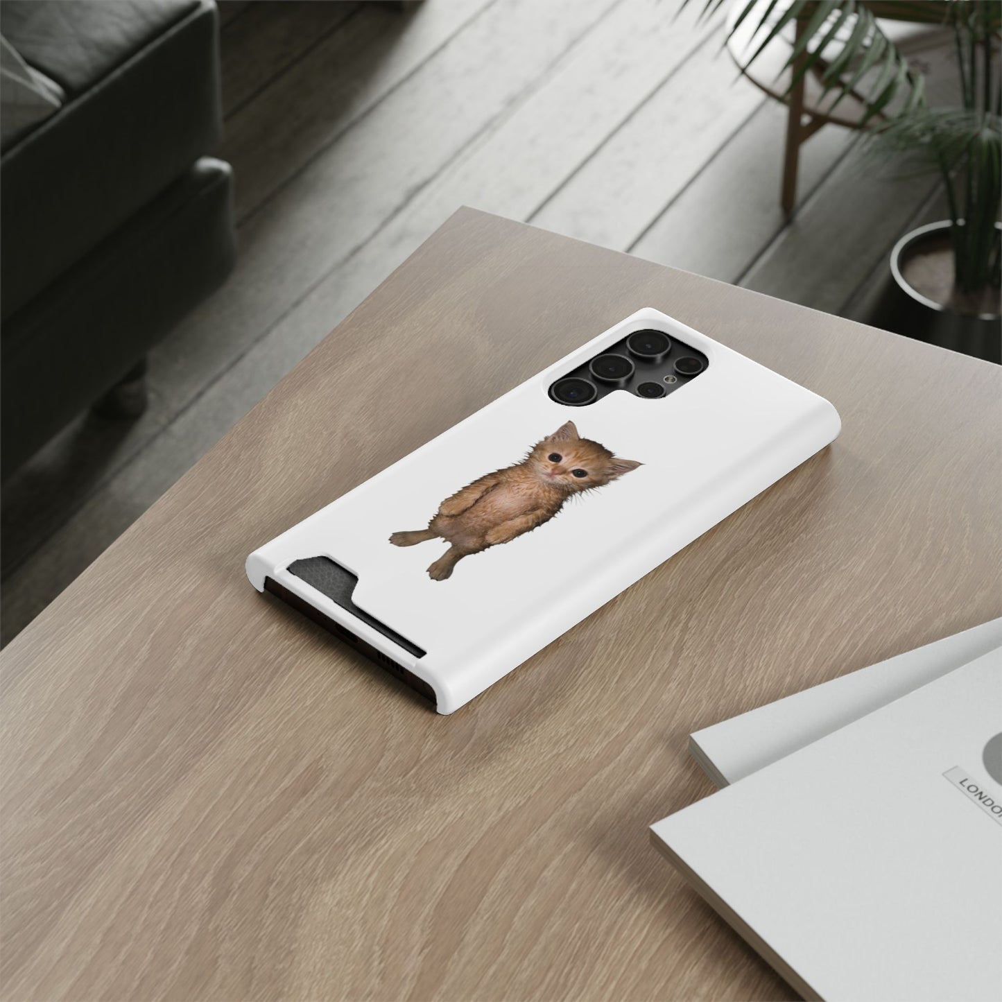 Cute Standing Kitten Phone Case with Card Holder
