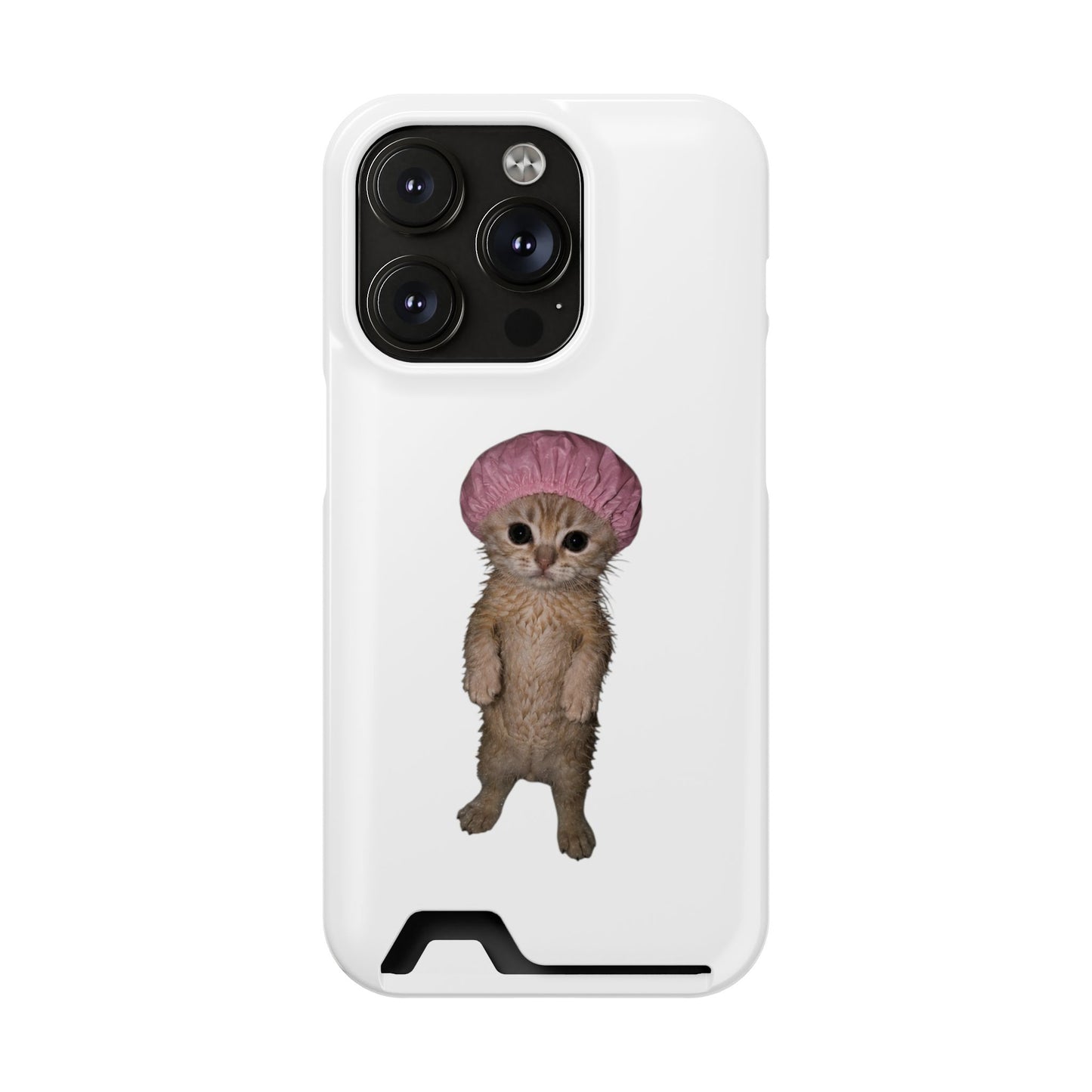 Cute Standing Kitten Cat Shower Cap  Phone Case with Card Holder
