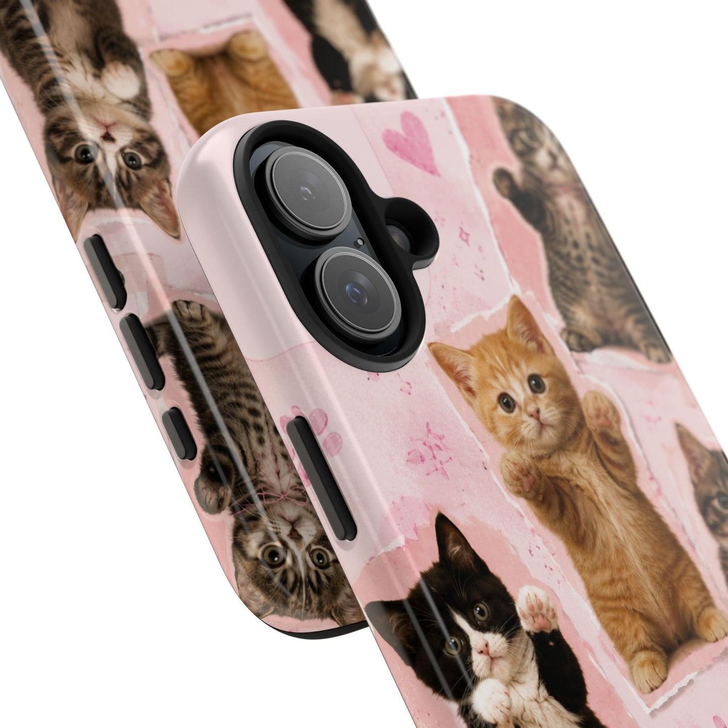 Cute Kittens Tough Phone Case — Pink Paw Print Protective Phone Cover