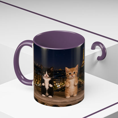 Paris Kittens Coffee Mug — Cute Cat Nightscape Accent Mug (11/15 oz)