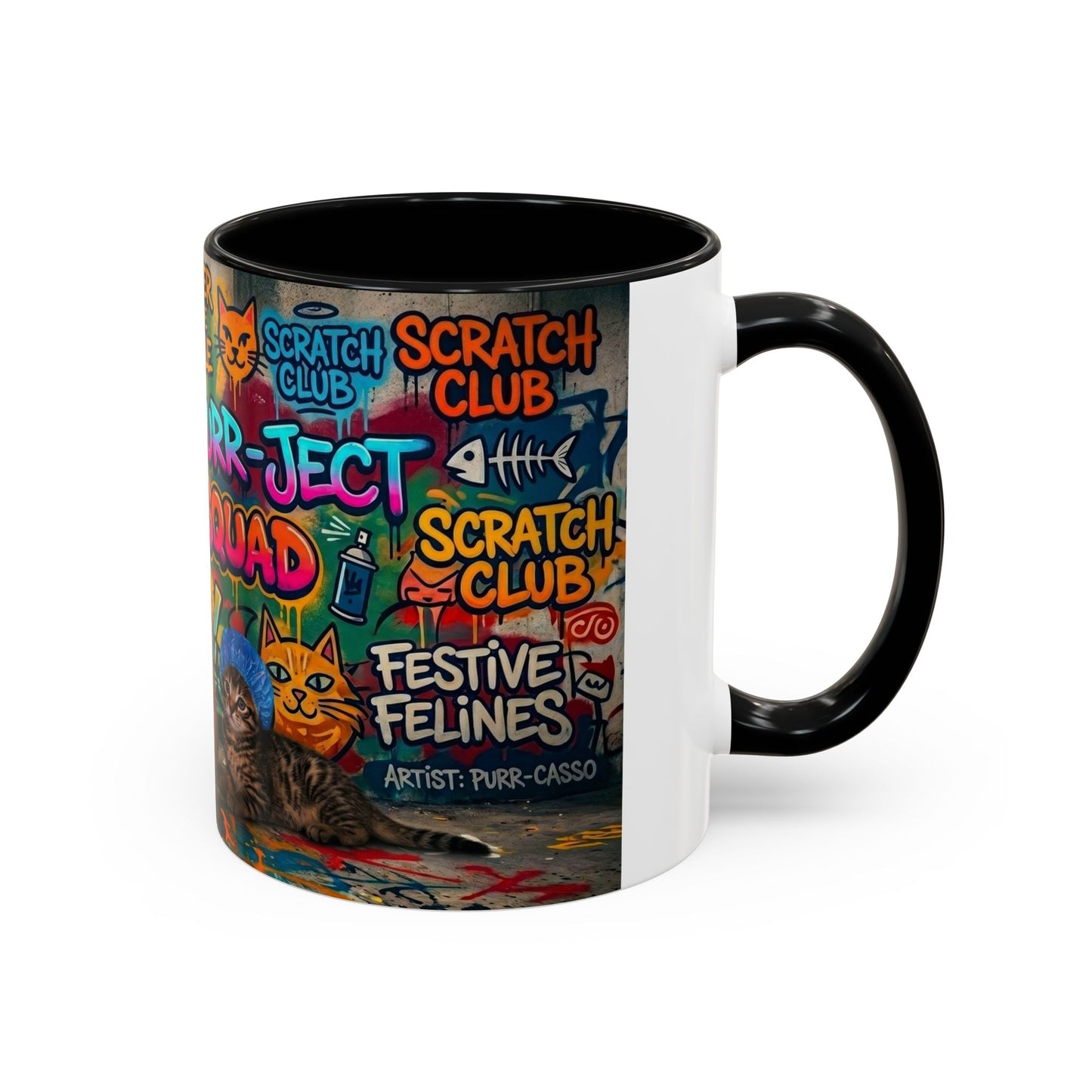 Graffiti Meow Squad Accent Coffee Mug — Cute Kittens ‘Purr-ject’ Street Art Design (11/15oz)