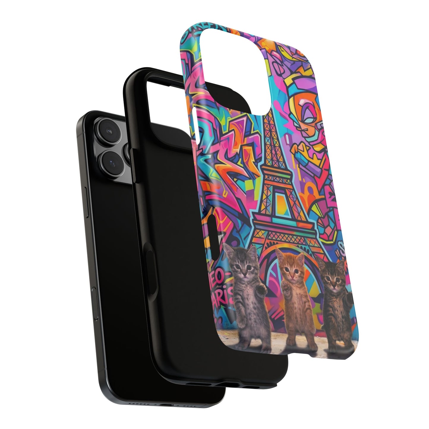 Cat Graffiti Eiffel Phone Case — Colorful Urban Parisian iPhone Cover