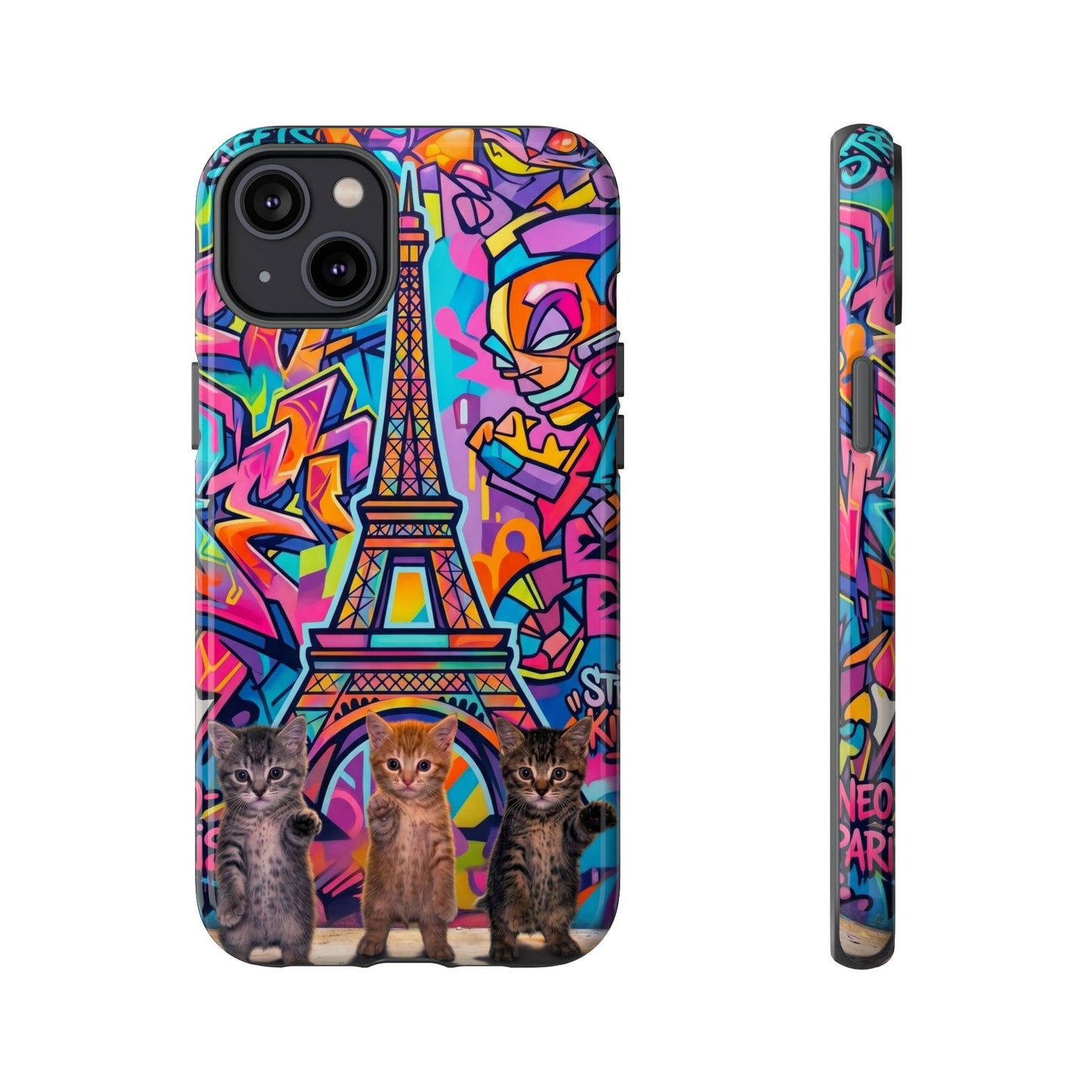 Cat Graffiti Eiffel Phone Case — Colorful Urban Parisian iPhone Cover