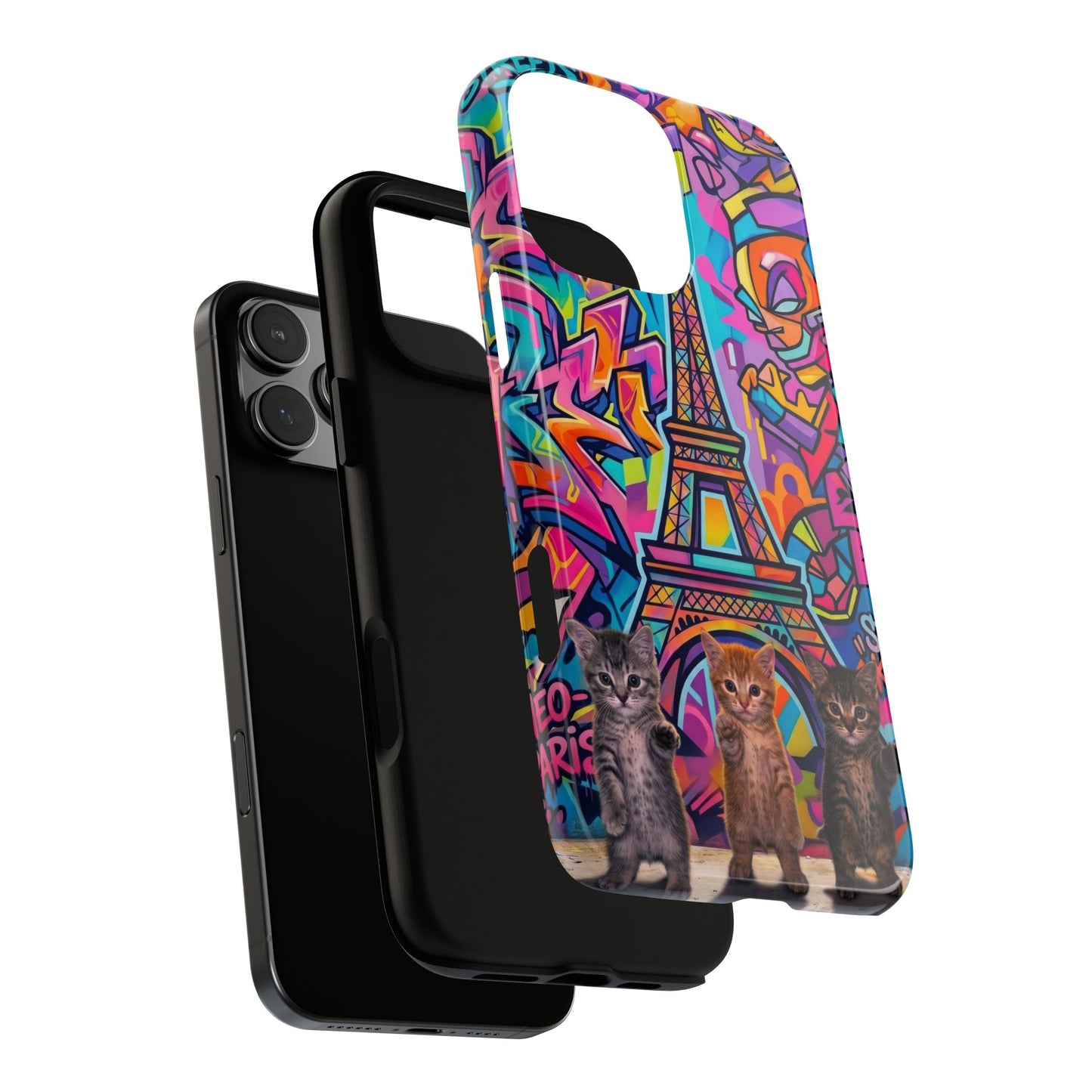 Cat Graffiti Eiffel Phone Case — Colorful Urban Parisian iPhone Cover