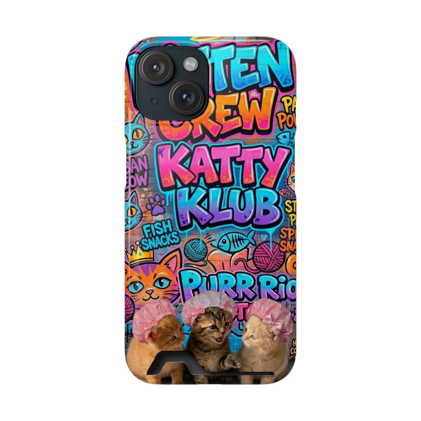 Cat Crew Katty Klub Phone Card Case — Cute Graffiti Kitten Wallet Phone Case
