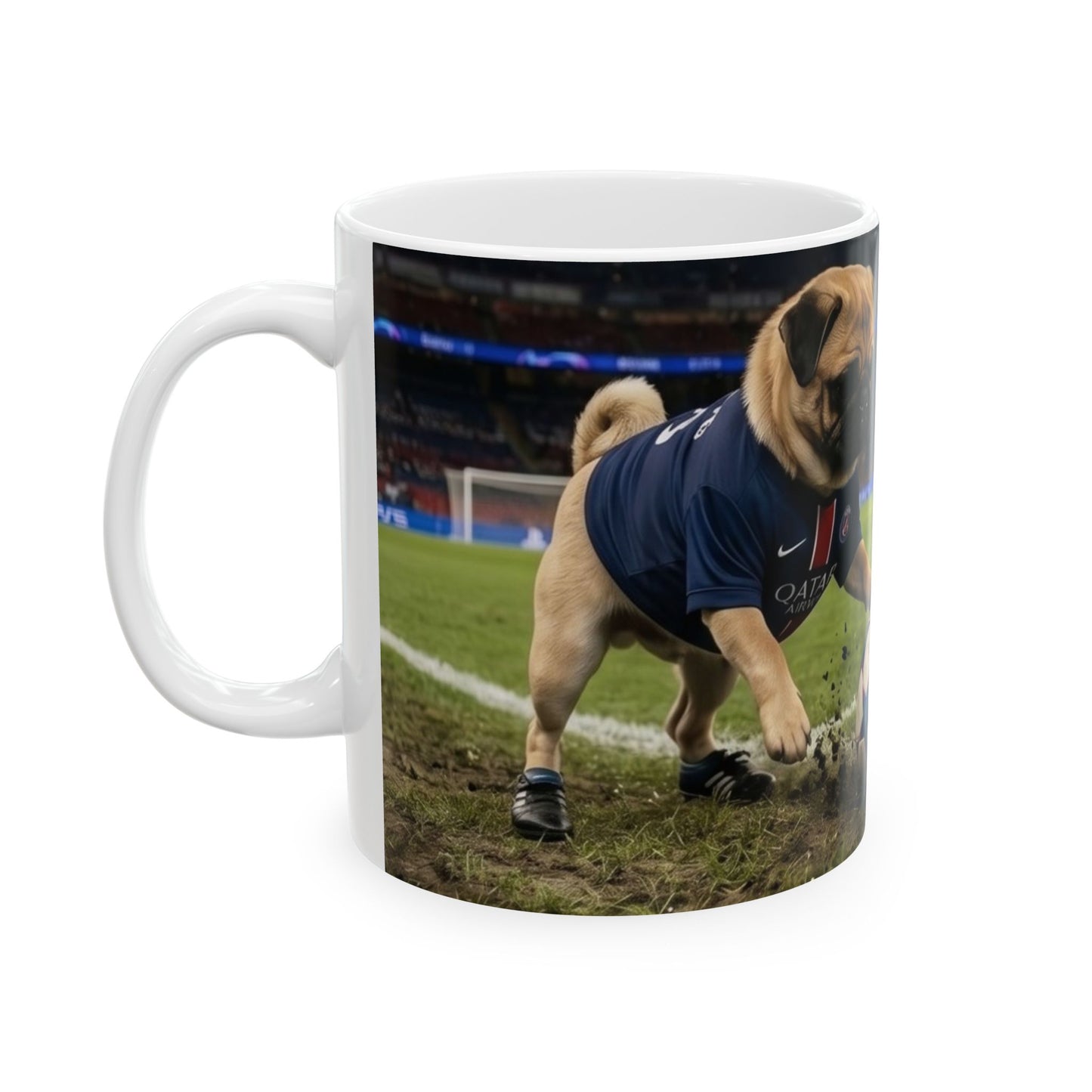 Soccer Pups Ceramic Mug — Cute Dogs Playing Football (11oz/15oz)