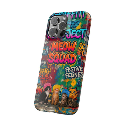 Meow Squad Graffiti Phone Case — Colorful Cat Crew Slim Case