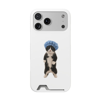 Cute Cat in Shower Cap Slim Phone Case with Card Holder