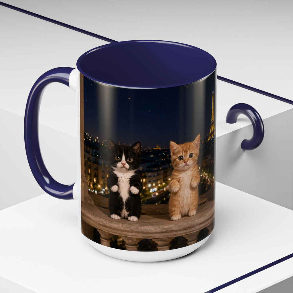 Paris Kittens Coffee Mug — Cute Cat Nightscape Accent Mug (11/15 oz)