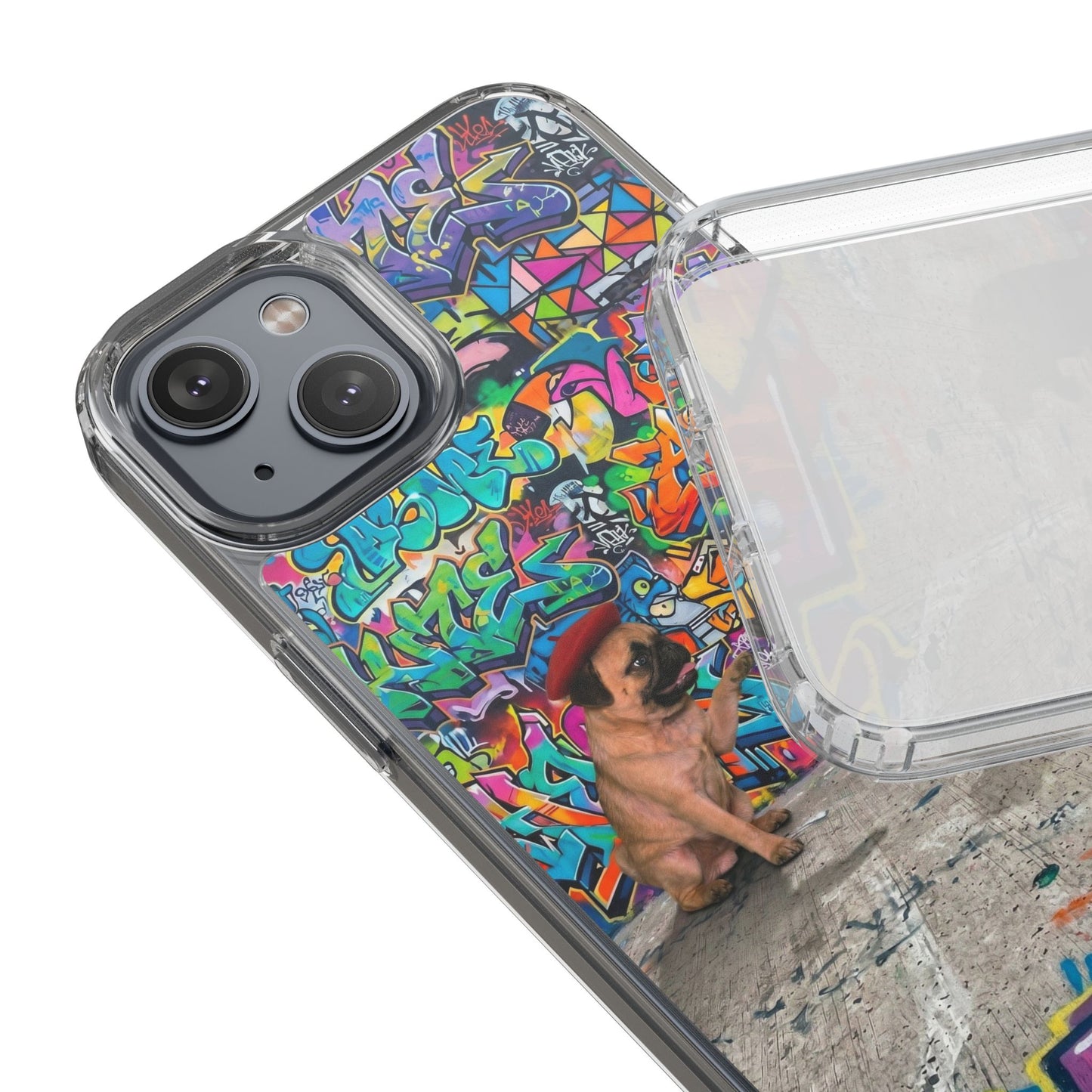 Clear Phone Case — Colorful Graffiti Pugs Design