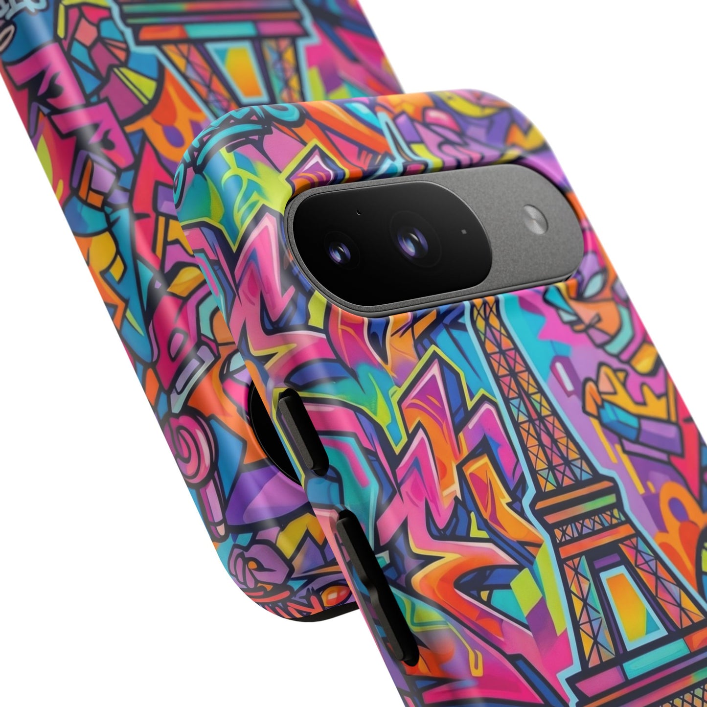 Cat Graffiti Eiffel Phone Case — Colorful Urban Parisian iPhone Cover