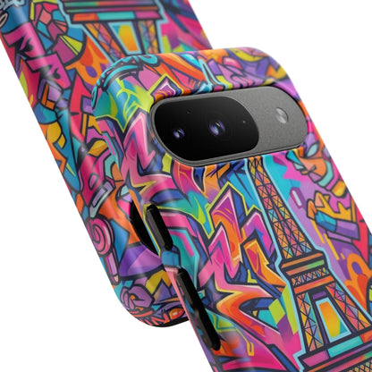 Cat Graffiti Eiffel Phone Case — Colorful Urban Parisian iPhone Cover
