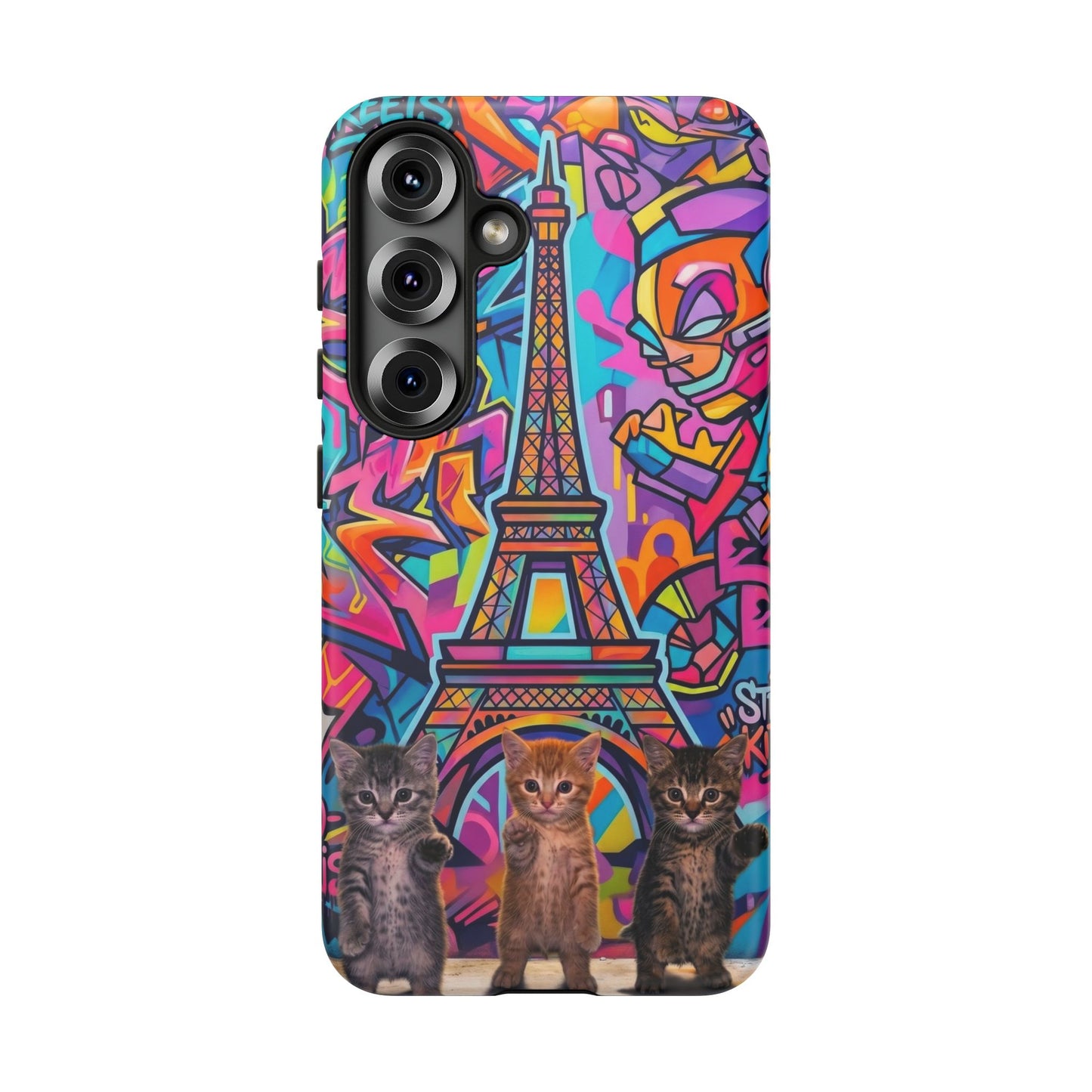 Cat Graffiti Eiffel Phone Case — Colorful Urban Parisian iPhone Cover