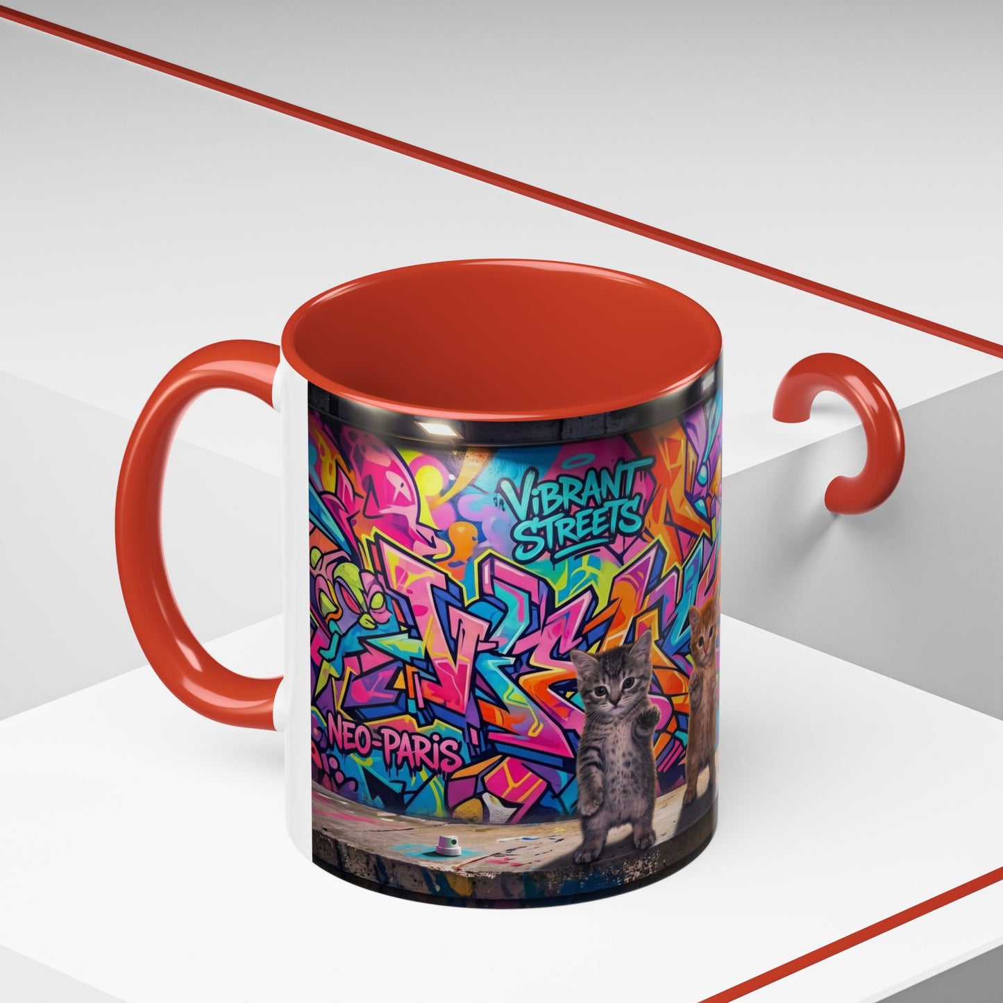 Street Kitties Graffiti Coffee Mug — Colorful Cat Art Accent Mug (11/15oz)