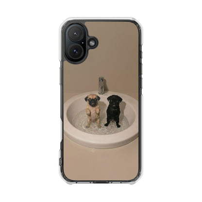 Clear Magnetic Phone Case – Cute Pups in Sink Photo Design