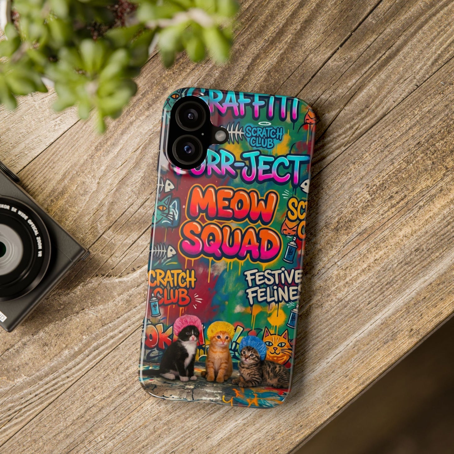 Meow Squad Graffiti Phone Case — Colorful Cat Crew Slim Case