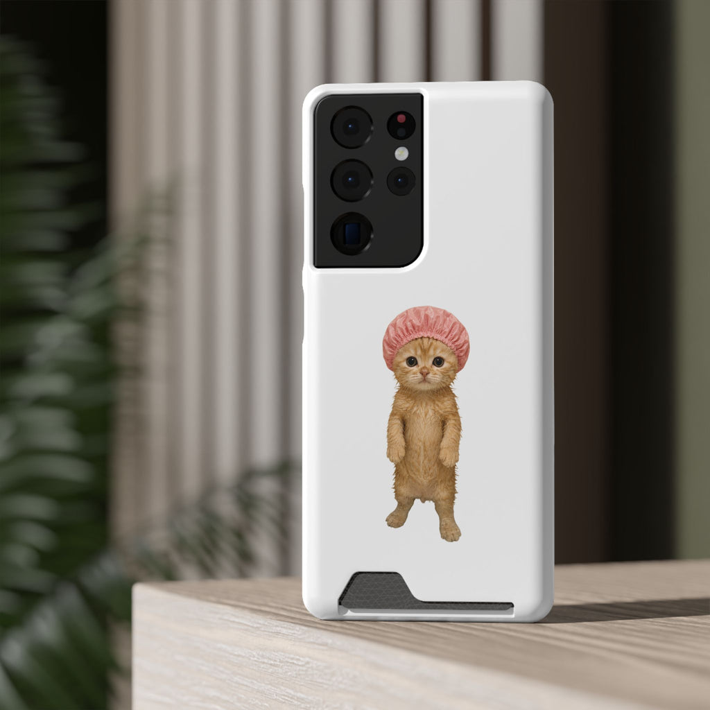 Cute Cat Shower Cap Phone Card Case