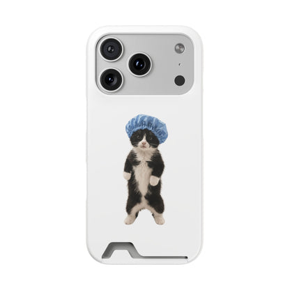 Cute Cat in Shower Cap Slim Phone Case with Card Holder